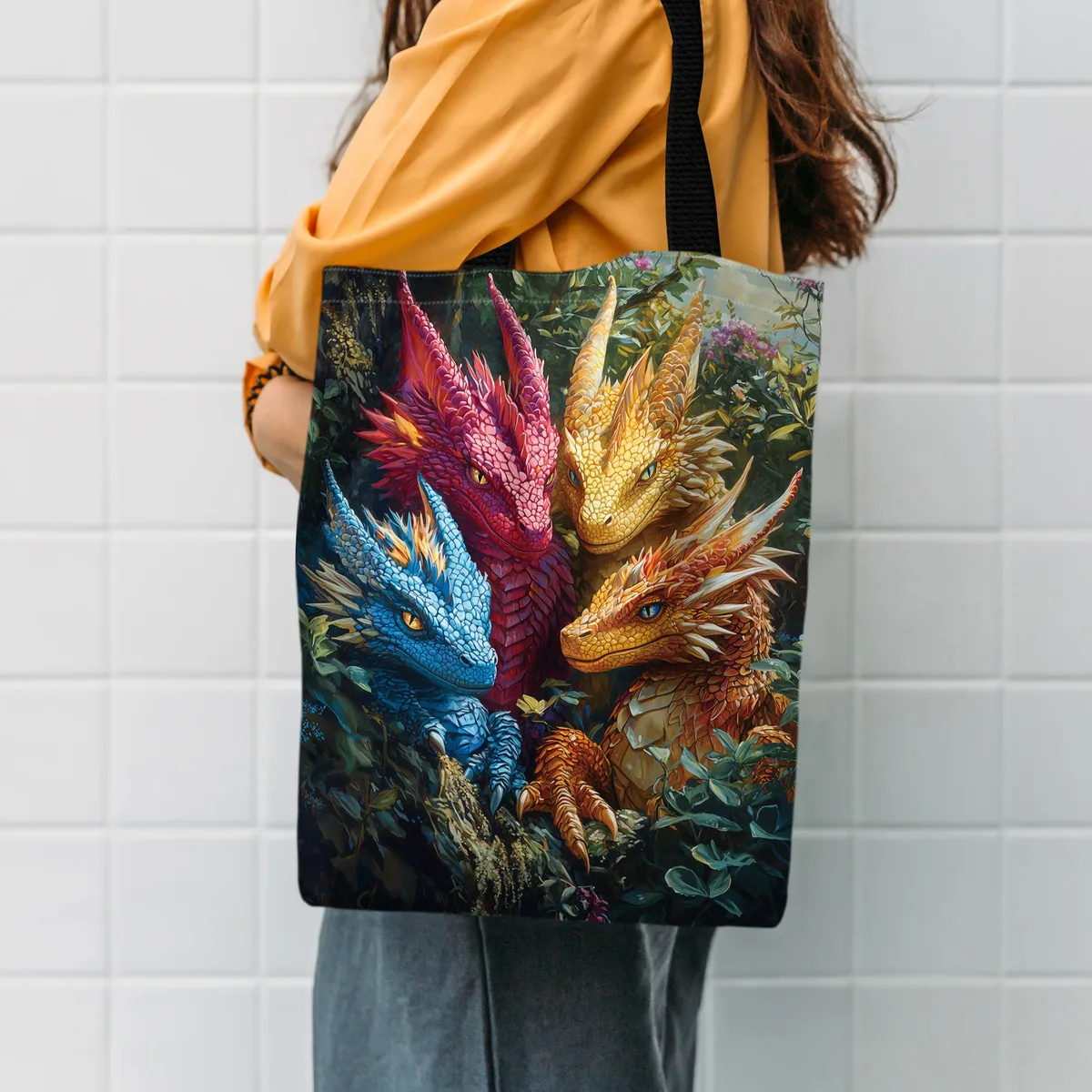 dragon lore bold fantasy dragons sac fourre-tout en polyester durable sac à bandoulière design à la mode shopping et usage quotidien sac à main