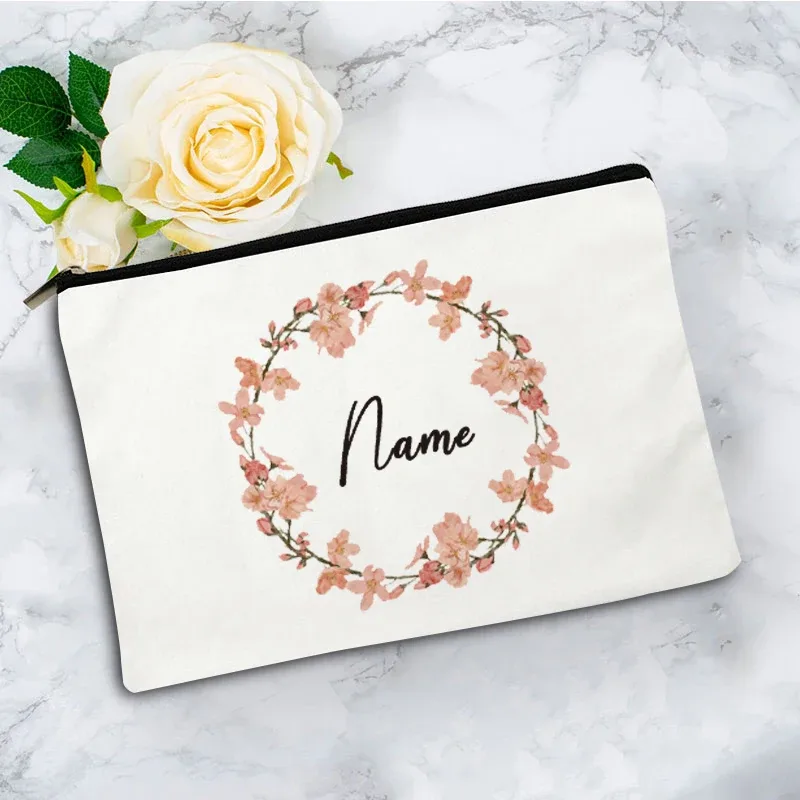 pochette zippée à motif floral pour femme, sac de voyage, organisateur en toile, trousse de maquillage, cadeau pour enseignant avec nom personnalisé lady f