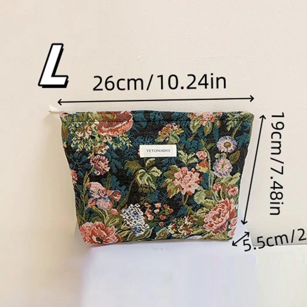 pochette en toile de polyester à motif floral, grande capacité, pochette de rangement pour cosmétiques, fermeture éclair portable, trousse de maquillage