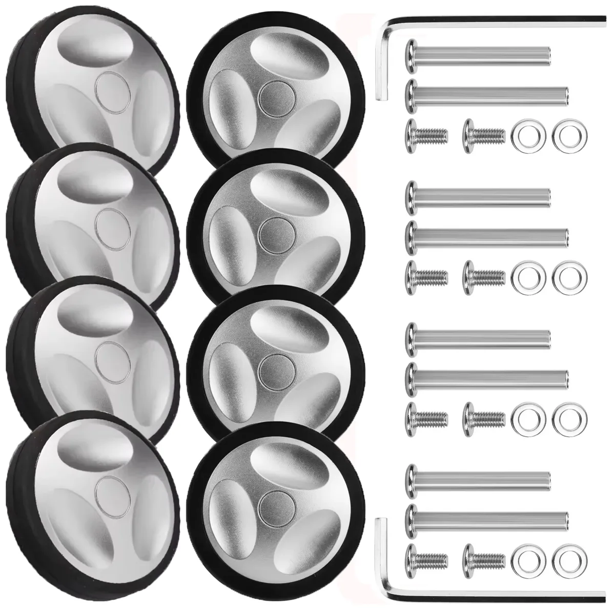 kit de réparation de roulettes de valise universelles silencieuses de 60 mm, 8 pièces, en caoutchouc argenté, avec vis pour chariot de voyage