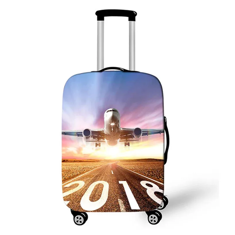 juste de valise de voyage 3d en tissu élastique, housse de protection pour bagages, housse épaisse pour valise à roulettes, accessoire de voyage, avion, 18-32 pouces