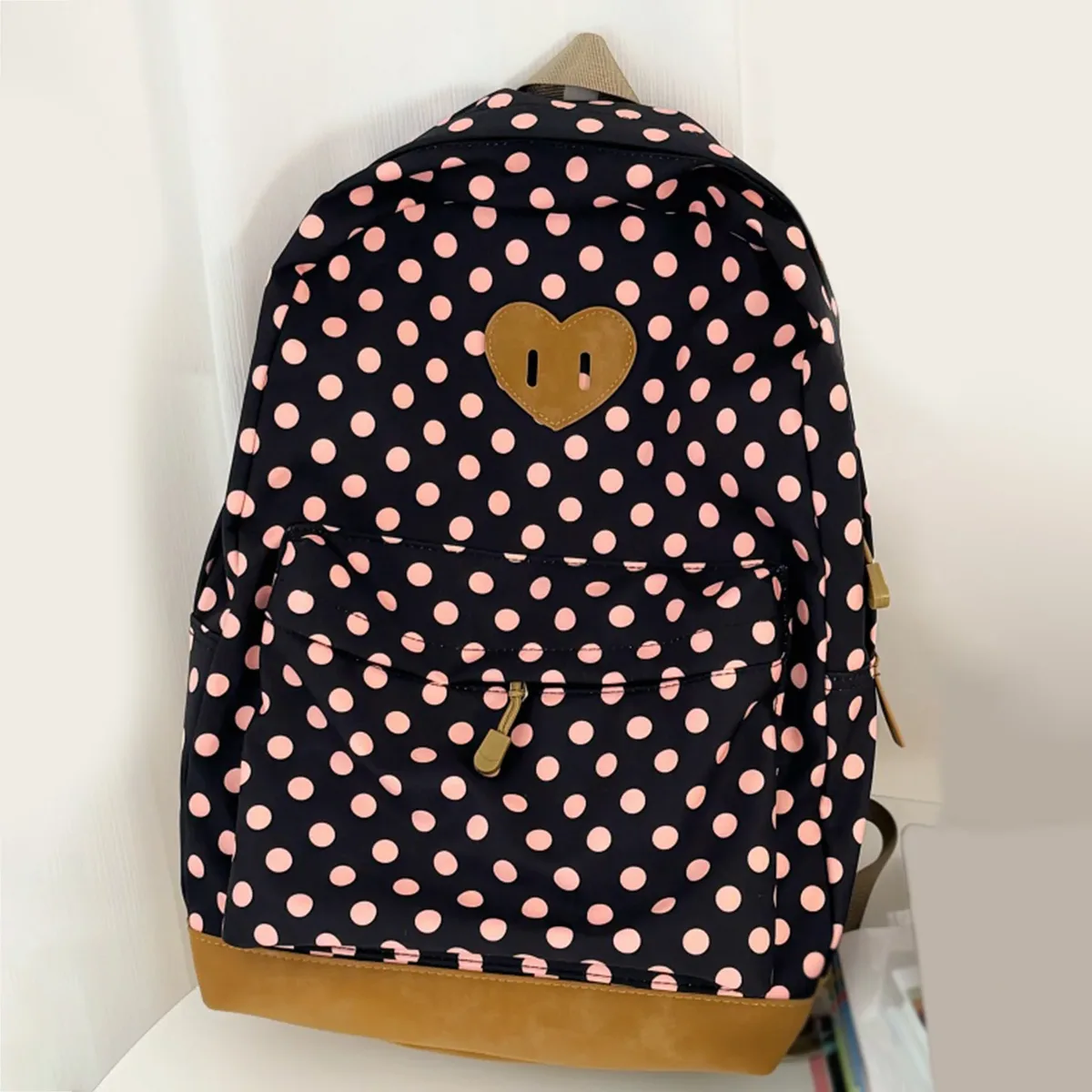 sacs d'école rétro portables pour femmes avec fermeture éclair, sac à dos esthétique à pois, sac à dos d'école rétro léger pour le travail et les voyages