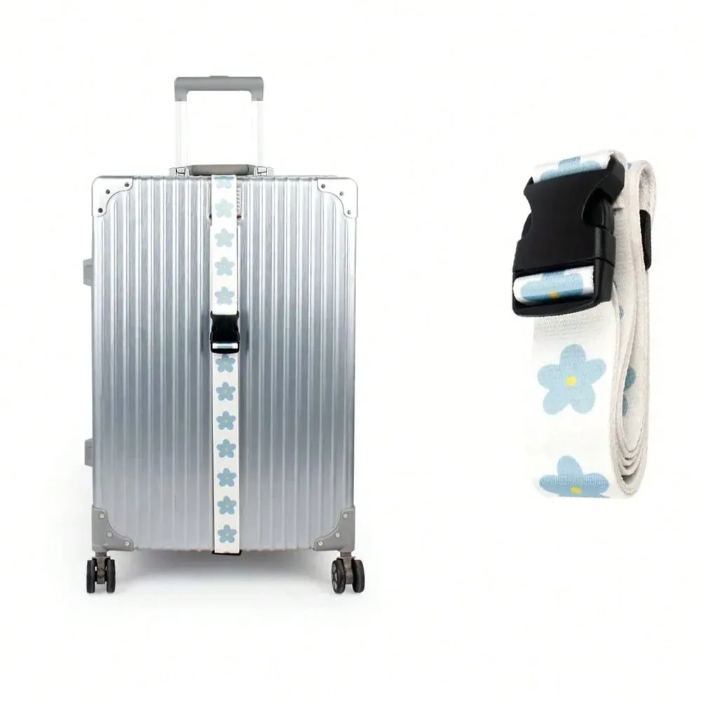 sangle à boucle en plastique pour bagages de voyage, sangle de bagage réglable à imprimé floral, fermeture à boucle, noir avec motif floral blanc
