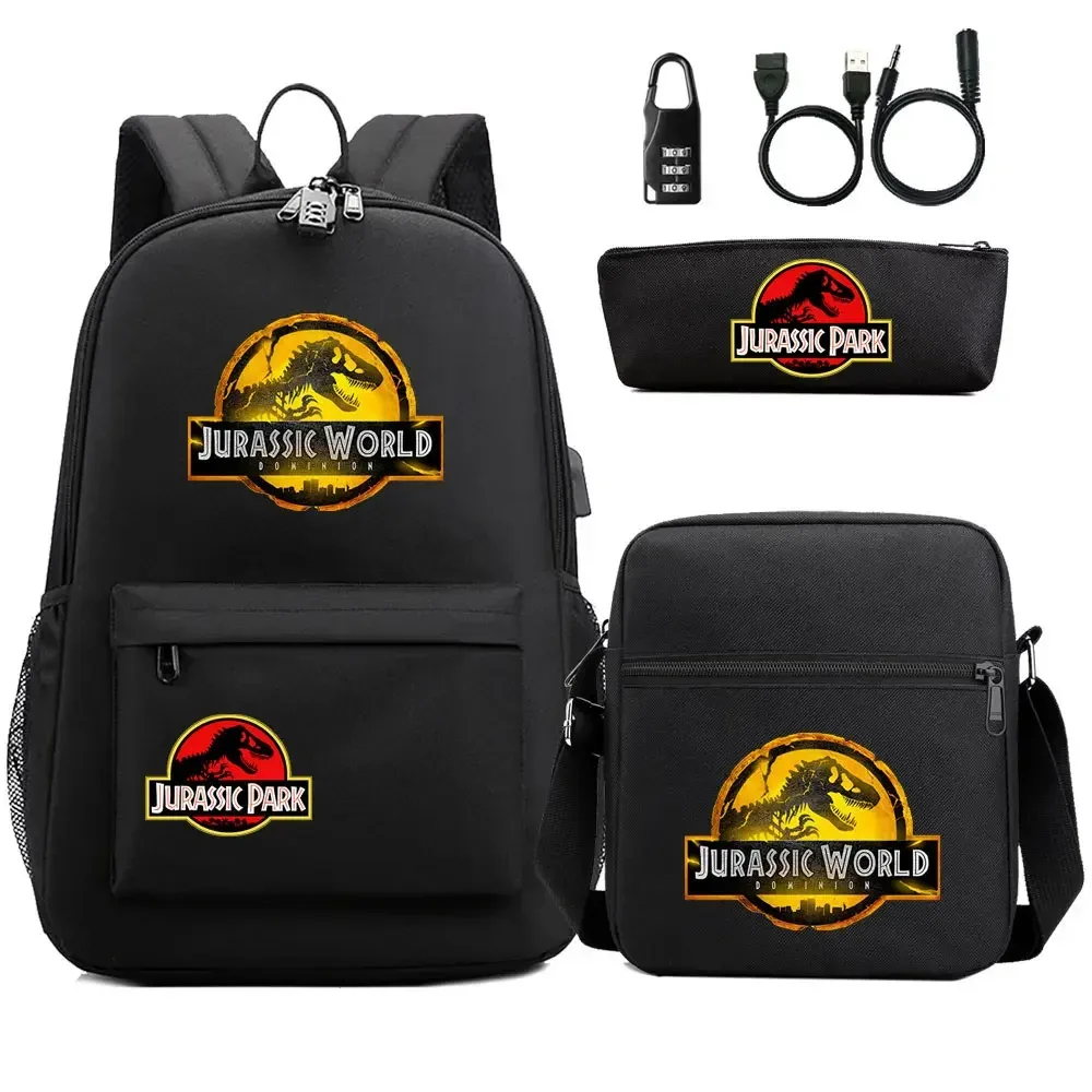 sac dos tissu oxford unisexe noir logo jurassic world bandoulière arquée compartiment intérieur style dessin animé usage voyage