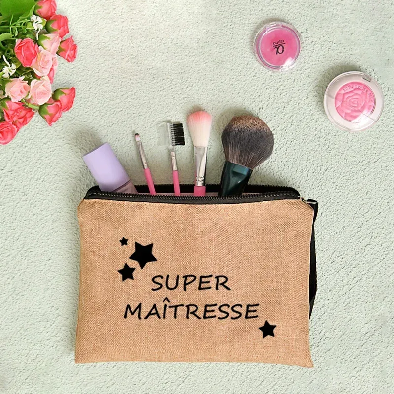 pochette zippée, cadeau pour professeur, merci maîtresse, sac de rangement pour professeur, trousse de maquillage pour femme, trousse à cosmétiques, pochette pour professeur, sac à cosmétiques