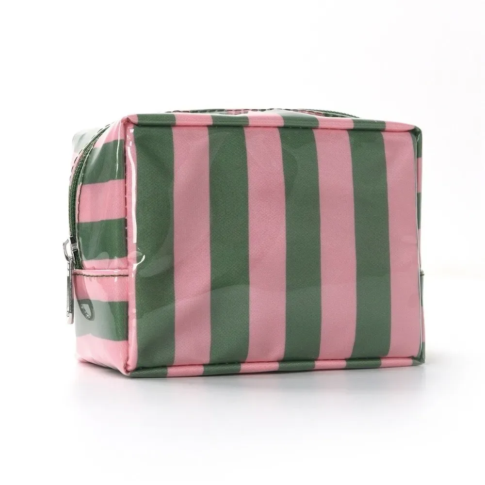 nouvelle trousse de maquillage de petite taille en pvc, design rayé, trousse de toilette légère, imperméable, pochette cosmétique pour les voyages
