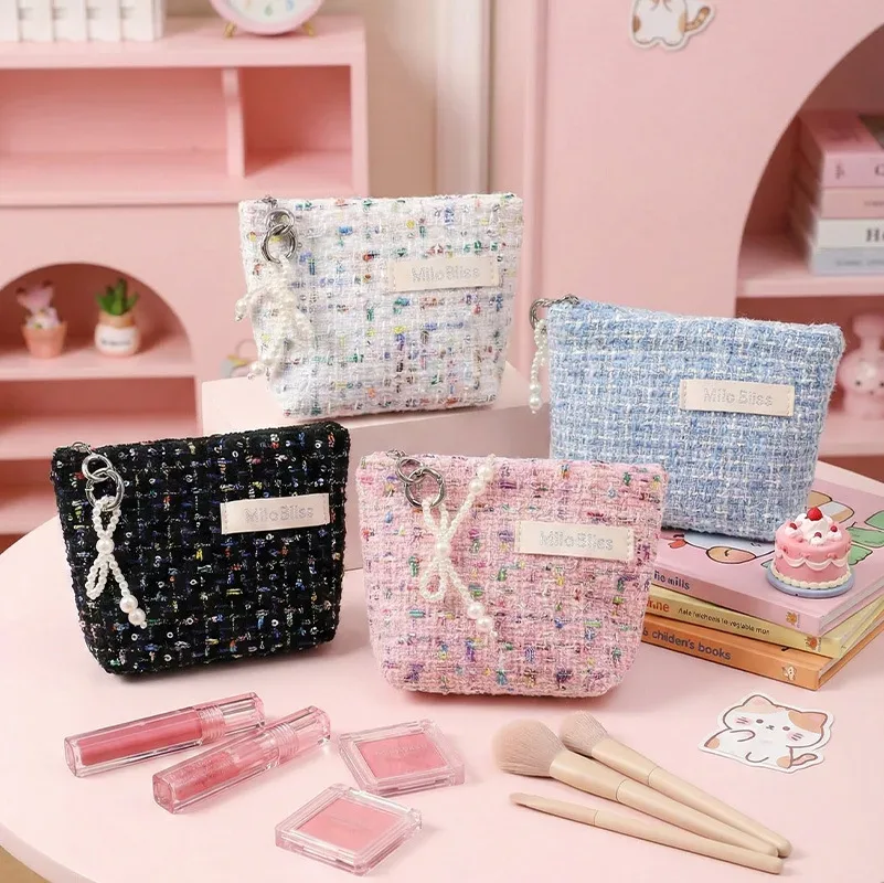 trousse de maquillage coréenne exquise pour femmes, sac à main portable compact multifonctionnel, sac de rangement doux kawaii tendance et polyvalent pour monnaie
