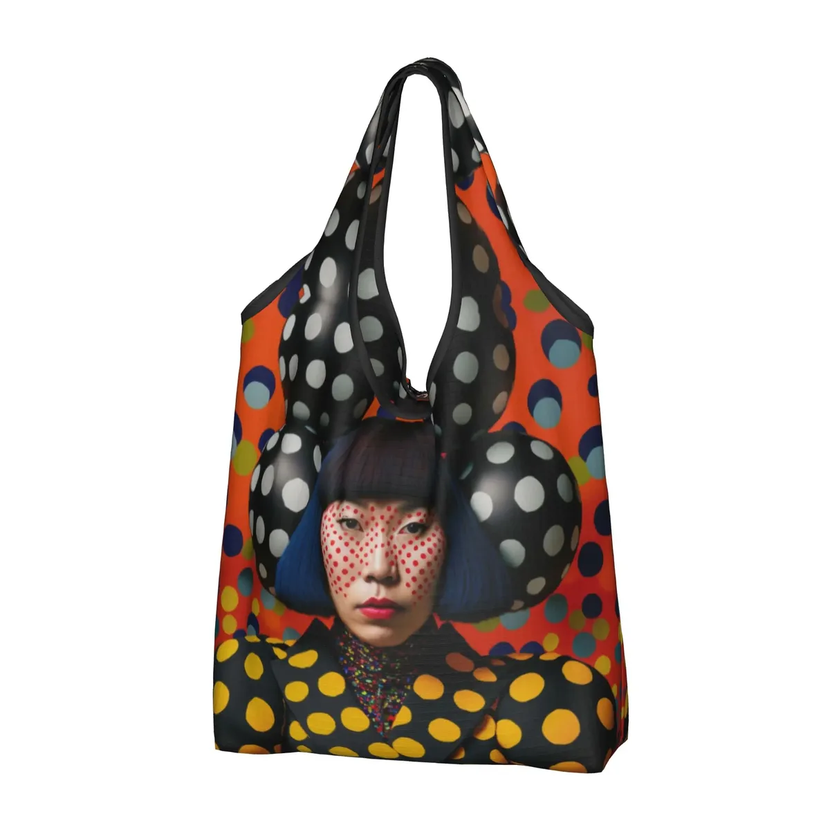 sac de courses abstrait yayoi kusama, sac fourre-tout mignon à bandoulière, grande capacité, sac à main portable à pois