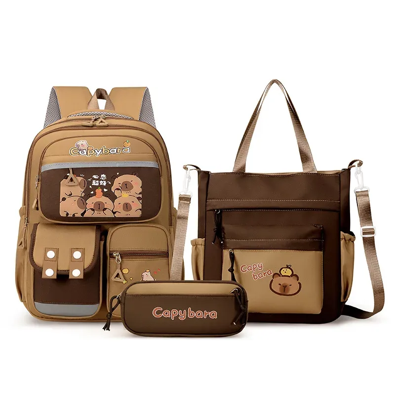 kawaii capybara école sac à dos 3 pièces filles sacs d'école ensemble sacs à dos décontractés enfants livre sac enfants cartable voyage sac à dos