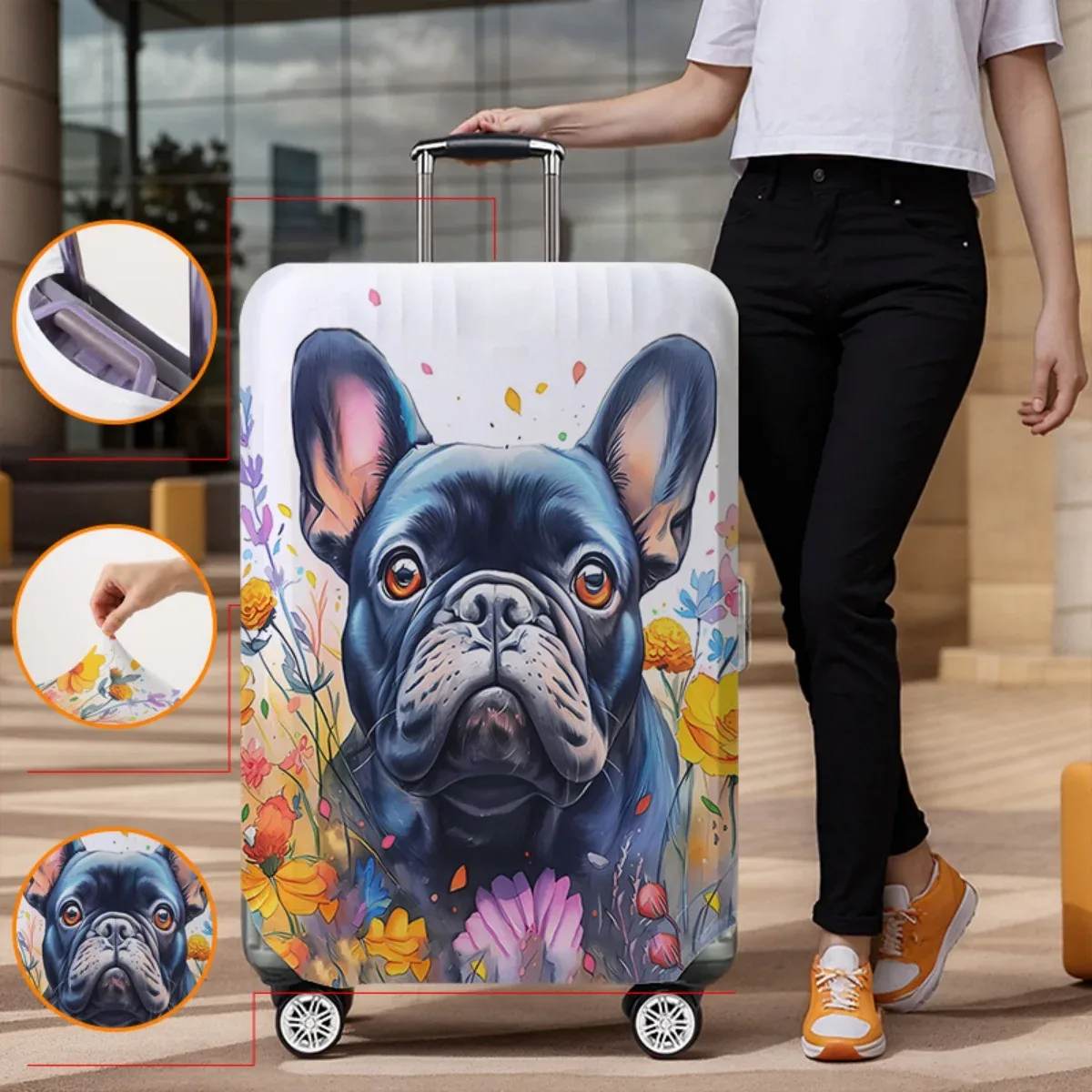 housse de protection pour bagages à motif animal, ensemble adapté aux housses de bagages de 18 à 32 pouces, housse de poignée de valise, accessoires de voyage