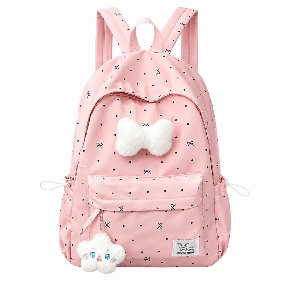 sac à dos tendance léger à pois avec nœud, respirant, pour étudiants, durable, décontracté, grande capacité, pour l'école et les voyages