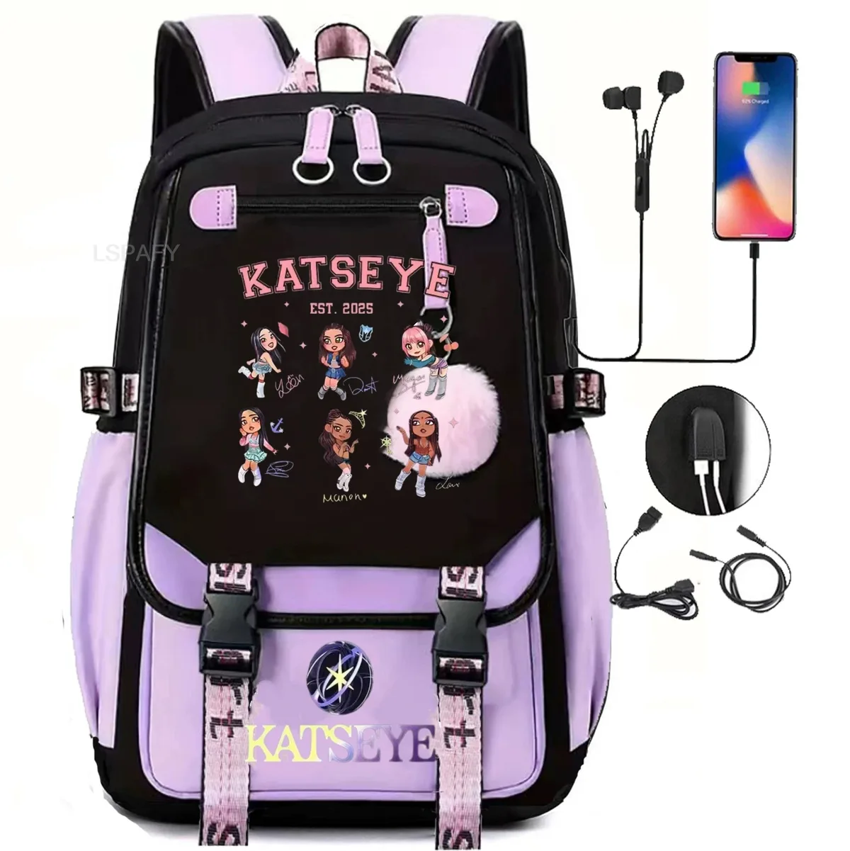 sac à dos multicolore katseye, patchwork, grande capacité, sac à dos de voyage, mochila, sac à dos pour femme, sac à dos en toile, sac à dos pour ordinateur portable, sacs d'école