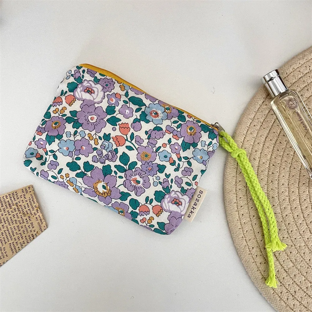 sac de rangement portable pour cosmétiques et petits objets, motif floral, pour femmes, pochette de voyage, organisateur de clés et bijoux, sac à main fourre-tout