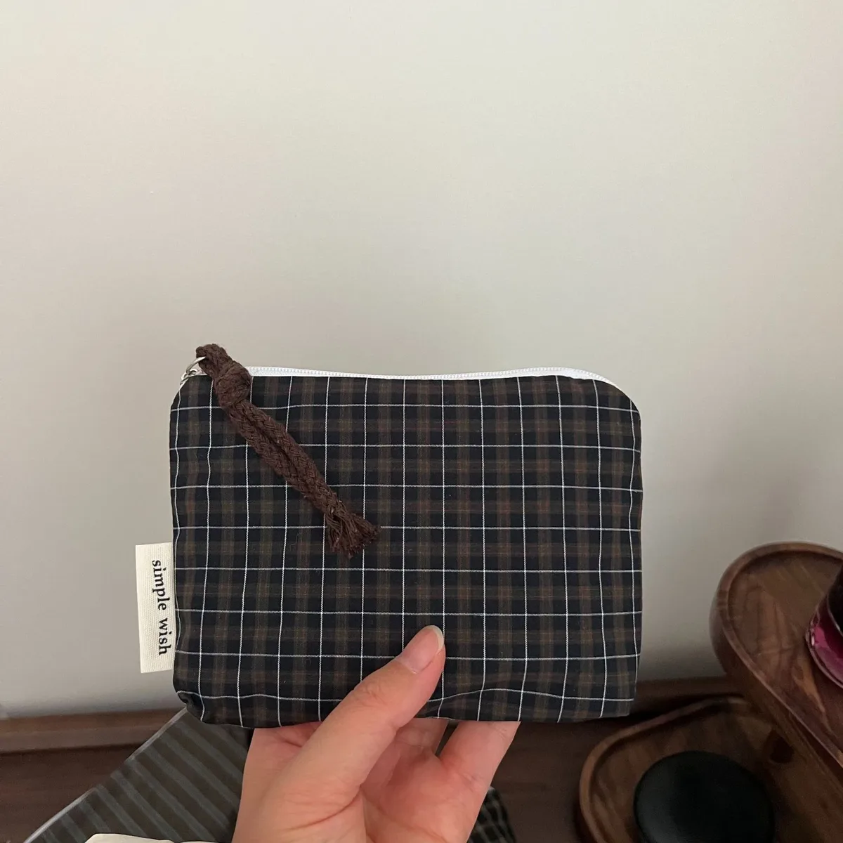 pochette de maquillage rayée rose pour femme, mini sac à cosmétiques mignon, sac de rangement portable pour clés, écouteurs, rouge à lèvres, porte-monnaie