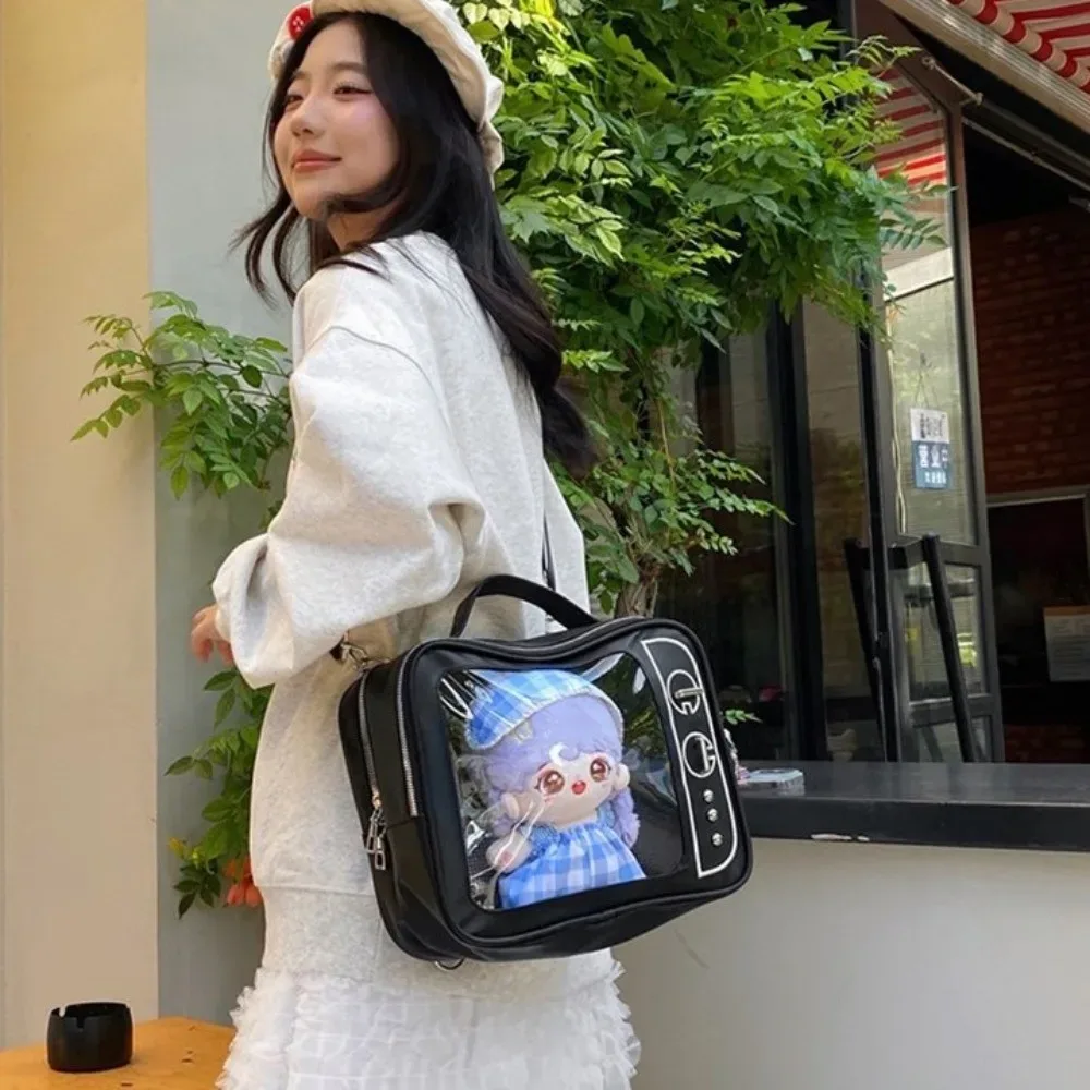 sac à dos tendance en pu style tv, léger, avec compartiment transparent, sac ita grande capacité, sac à bandoulière lolita