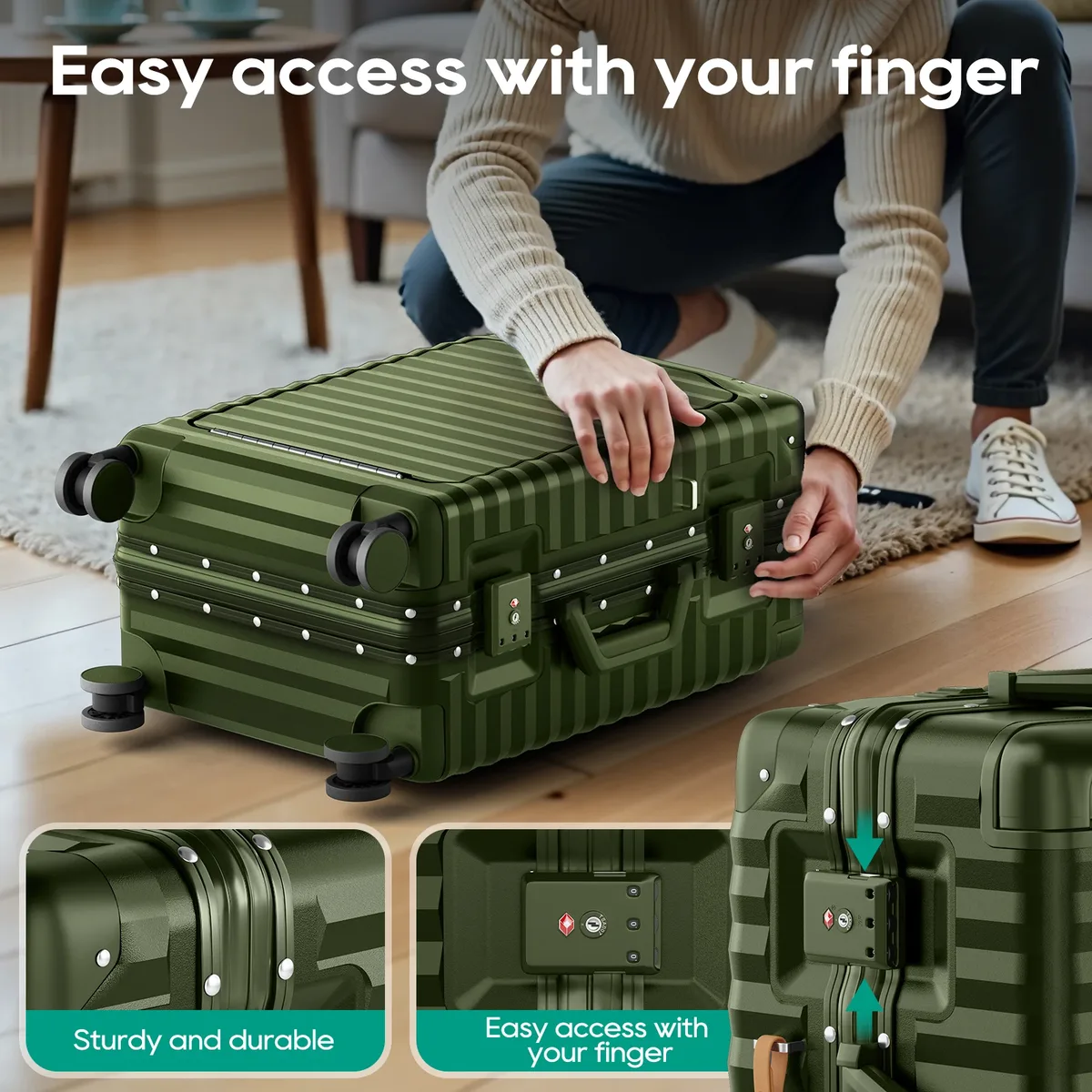 valise joyway 20 pouces en aluminium avec poche avant, port usb, porte-gobelet, serrure tsa et roulettes pivotantes