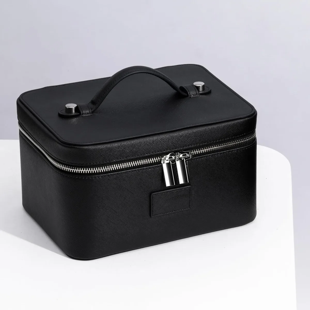 trousse de maquillage à main en pu avec compartiment, sac de maquillage portable en cuir de grande capacité, pochette cosmétique en cuir imperméable