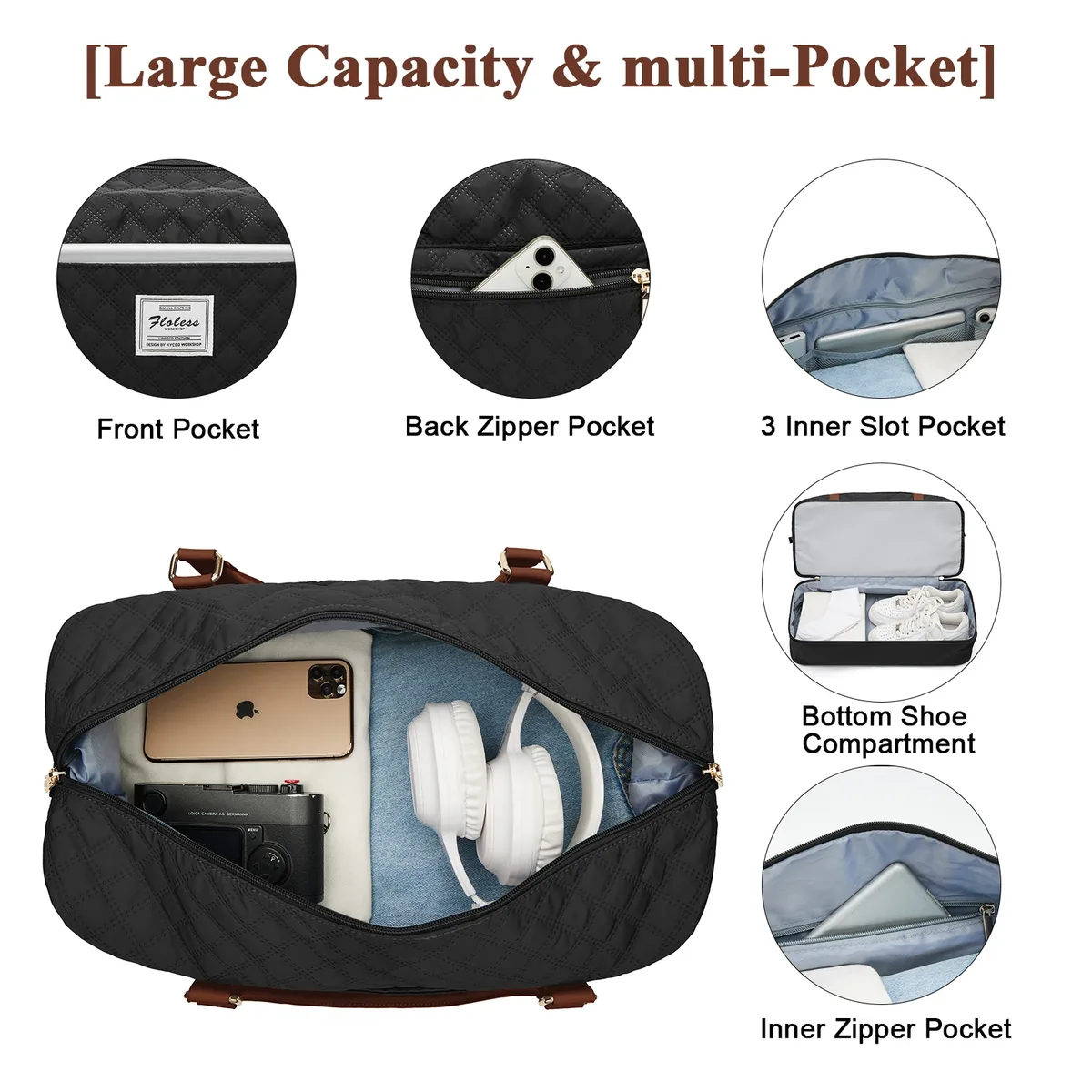 sac de week-end pour femme grand sac de voyage fourre-tout avec compartiment à chaussures pour les essentiels de voyage sac d'hôpital de nuit