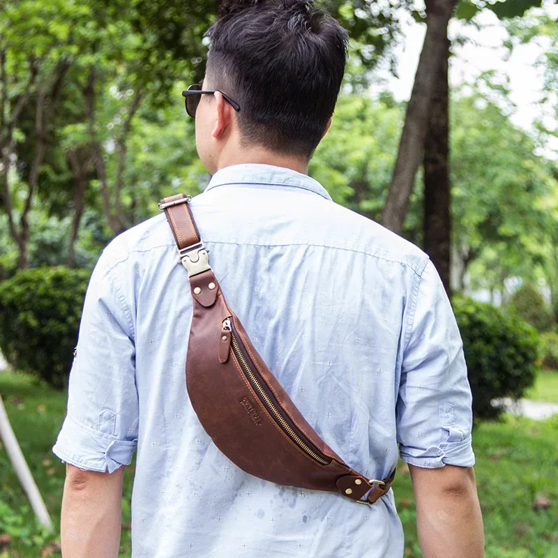 contact's – sacs de taille en cuir véritable crazy horse pour hommes, sac banane de voyage, sac à bandoulière simple pour téléphone, sacs de poitrine 2023