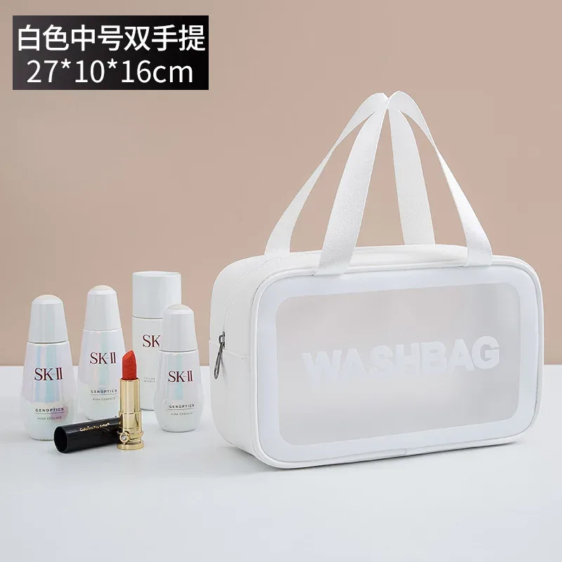 sac de toilette de voyage portable, grande capacité, étanche, organisateur de maquillage avec double poignée, sac de rangement transparent pour cosmétiques