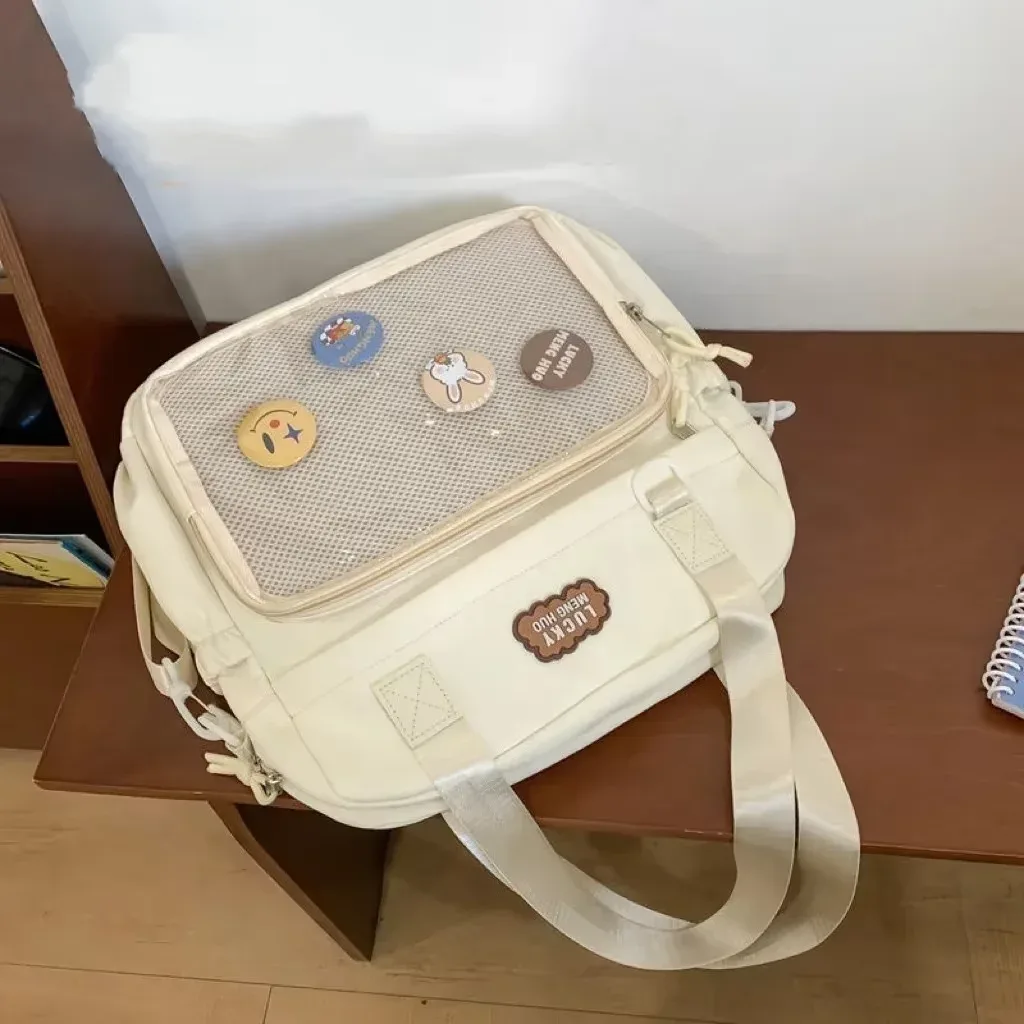 y2k-sac à dos ita pour femme, sac à dos avec badge bricolage, poche transparente pour fille, sac à main décontracté, nylon, grande capacité, initié, mode, mignon