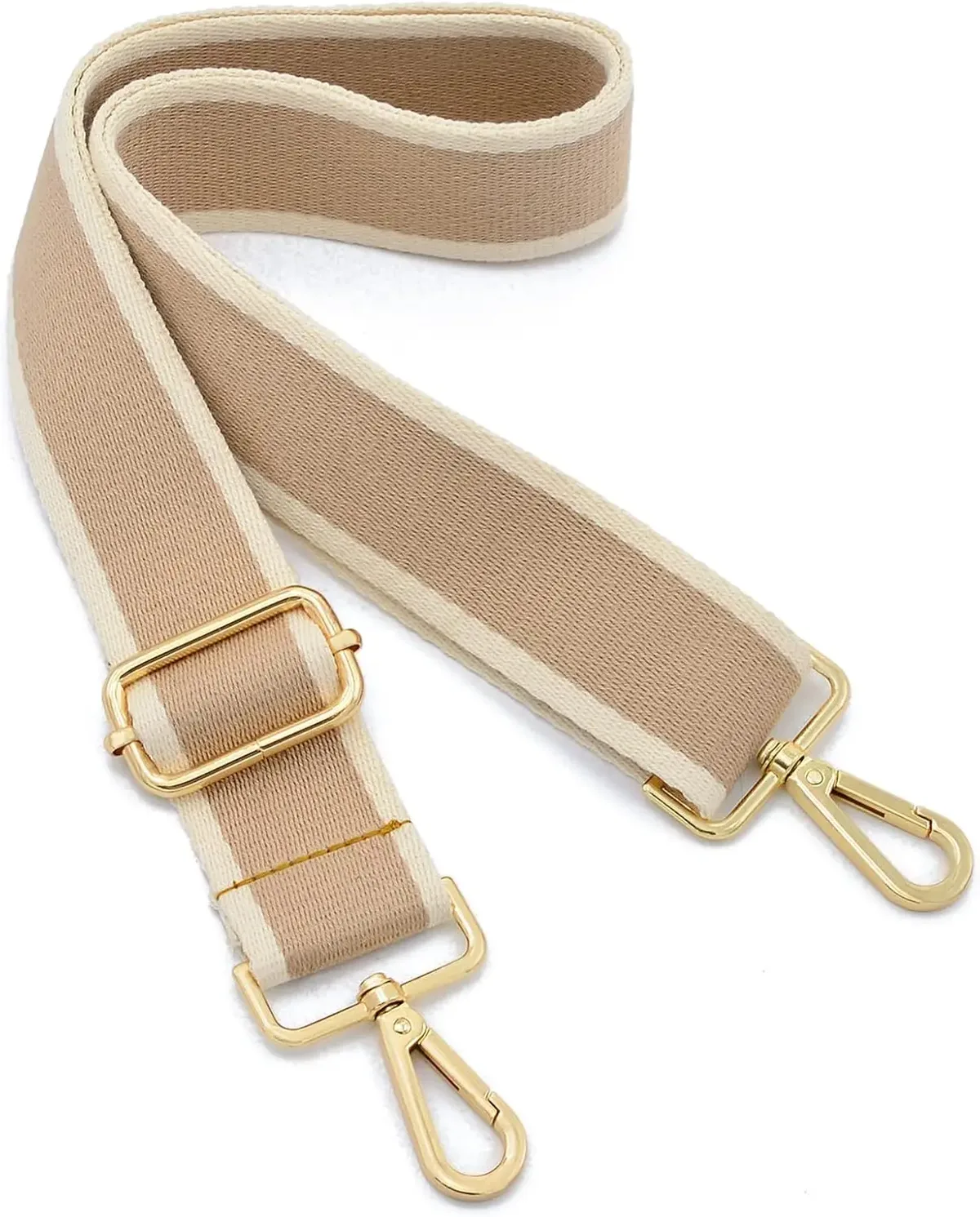 ceinture sac tissu rayures beige crème boucles dorées crochet voyage remplacement universel sacs mains dos bagages réglable mousqueton