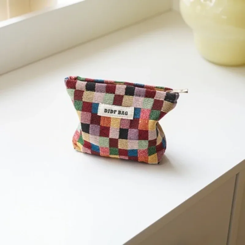 petit sac à cosmétiques de voyage, sac de rangement, sac de doublure de rouge à lèvres, trousse de toilette portable, sac à carreaux
