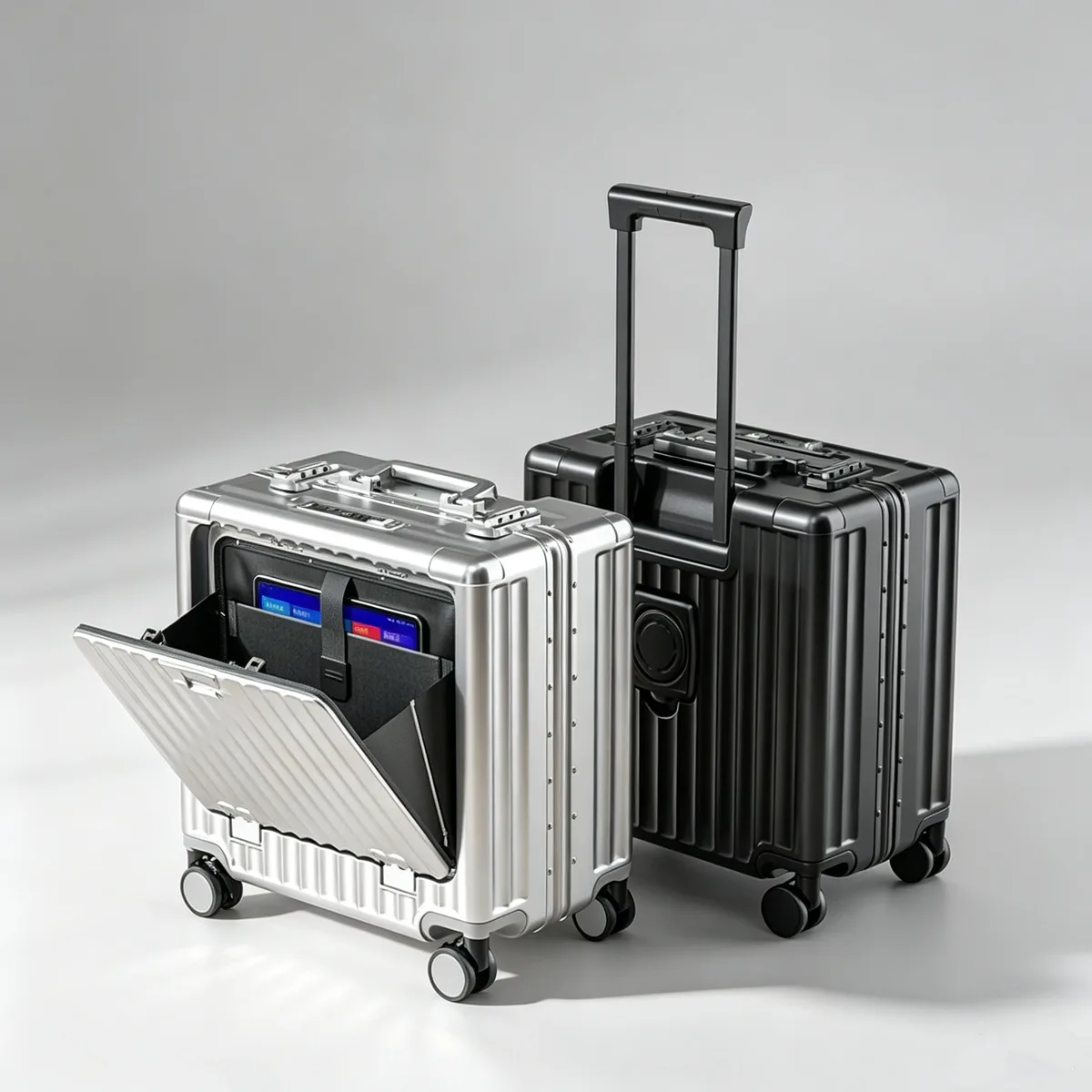 valise à ouverture frontale 18 pouces, bagage à main pour femme, valise à roulettes, coque rigide en pc avec cadre en aluminium, serrure tsa