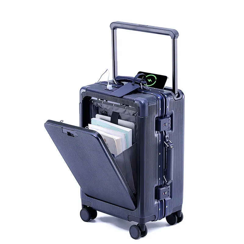 Valise de voyage 24'26 pouces, cadre en aluminium, valise à roulettes large, bagage cabine avec porte-gobelet, valise à roulettes 20 pouces