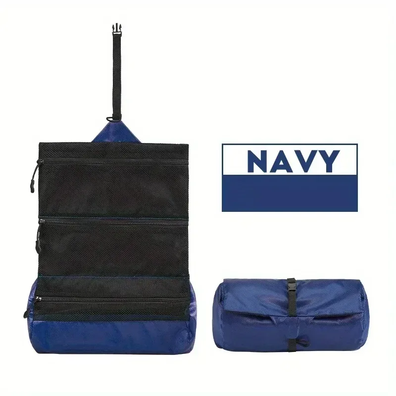trousse de toilette pliable de voyage pour hommes, pochette de rangement de lavage portable avec séparation sèche et humide, trousse de maquillage étanche pour femmes