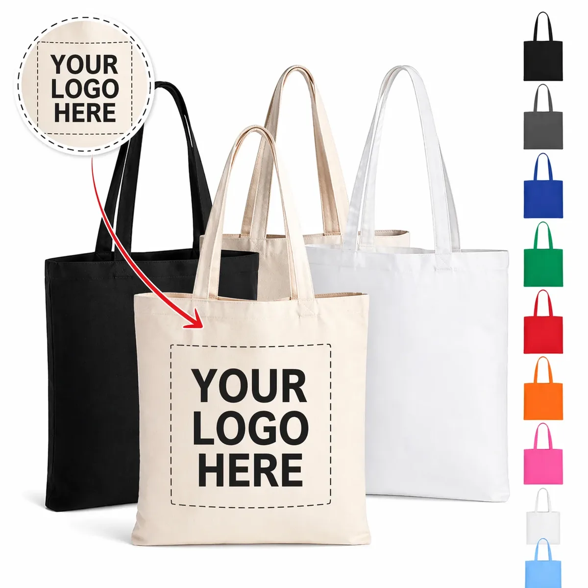 100 pièces/lot, sacs fourre-tout en toile personnalisés en gros, sacs de shopping écologiques réutilisables, sacs promotionnels en coton en vrac