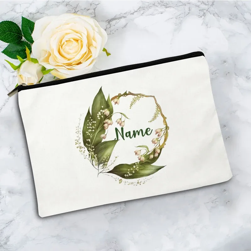 pochette zippée à motif floral pour femme, sac de voyage, organisateur en toile, trousse de maquillage, cadeau pour enseignant avec nom personnalisé lady f