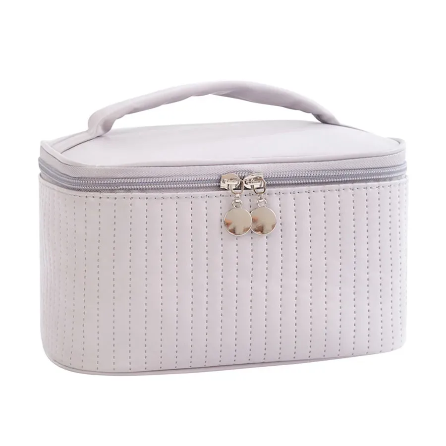 nouvelles trousses de maquillage en cuir pu pour femmes, trousse de toilette de voyage, couleur unie, grande capacité, boîte organisatrice de maquillage, trousse à cosmétiques