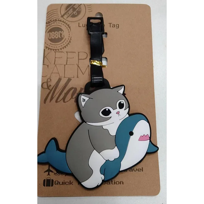 étiquette de bagage en forme de requin de dessin animé mignon, étiquette de sac à dos scolaire, étiquette anti-perte pour aéroport, accessoires de voyage