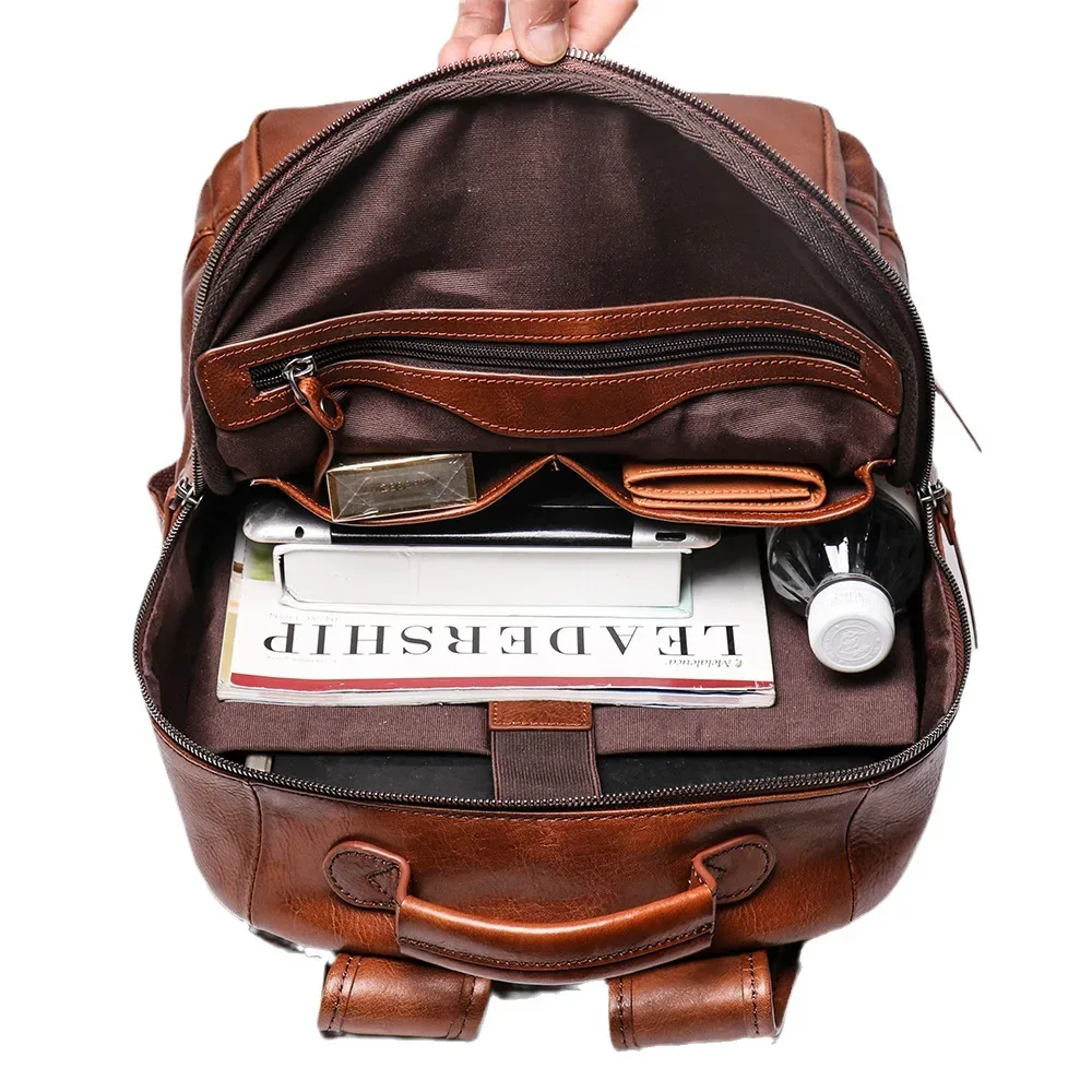 sac à dos en cuir véritable pour hommes, sac de voyage de grande capacité en peau de vache avec couche supérieure, style européen vintage, direct usine
