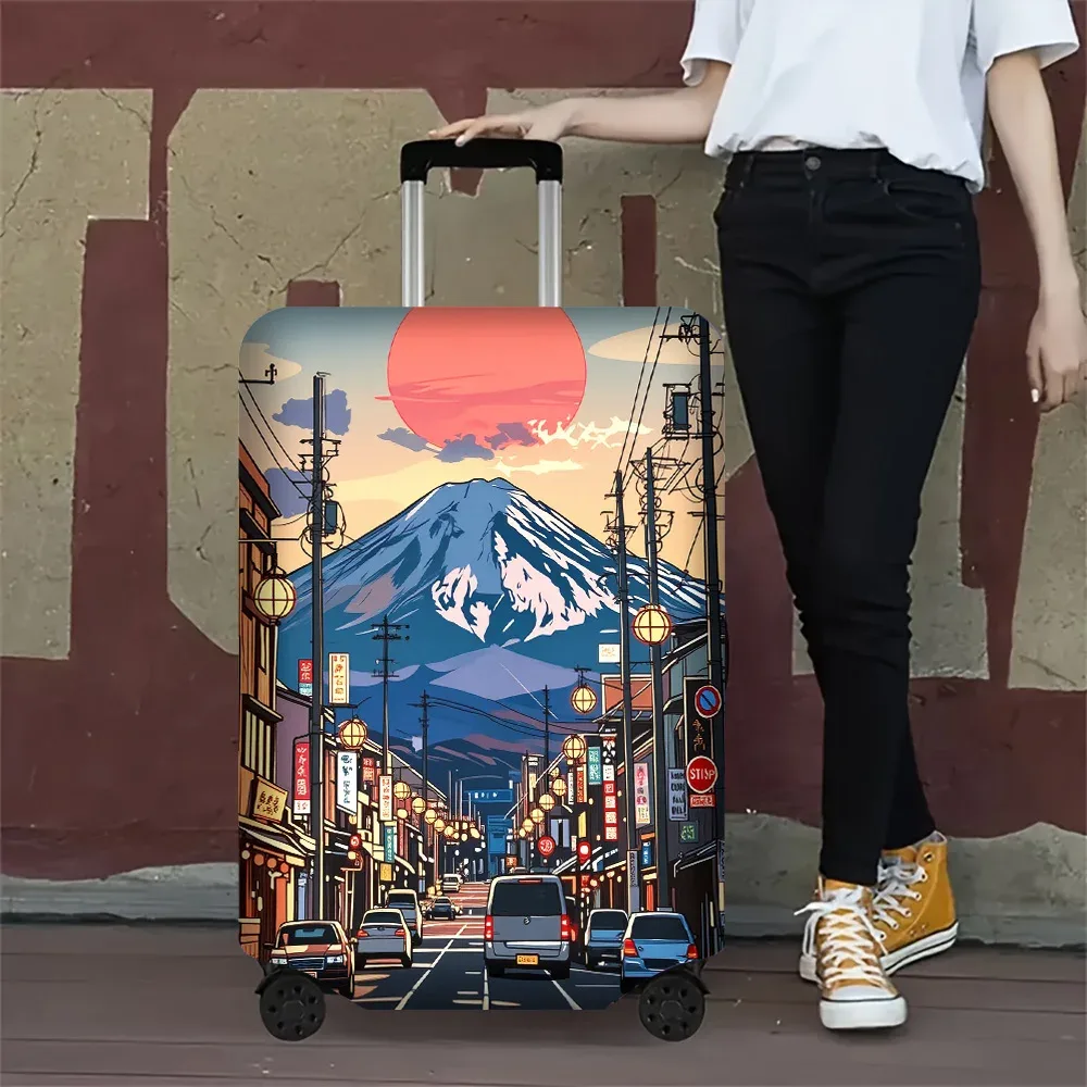 1 housse de bagage imprimée style anime japonais coucher de soleil, pour bagages de 18 à 32 pouces ; accessoires de voyage anti-poussière et élastiques