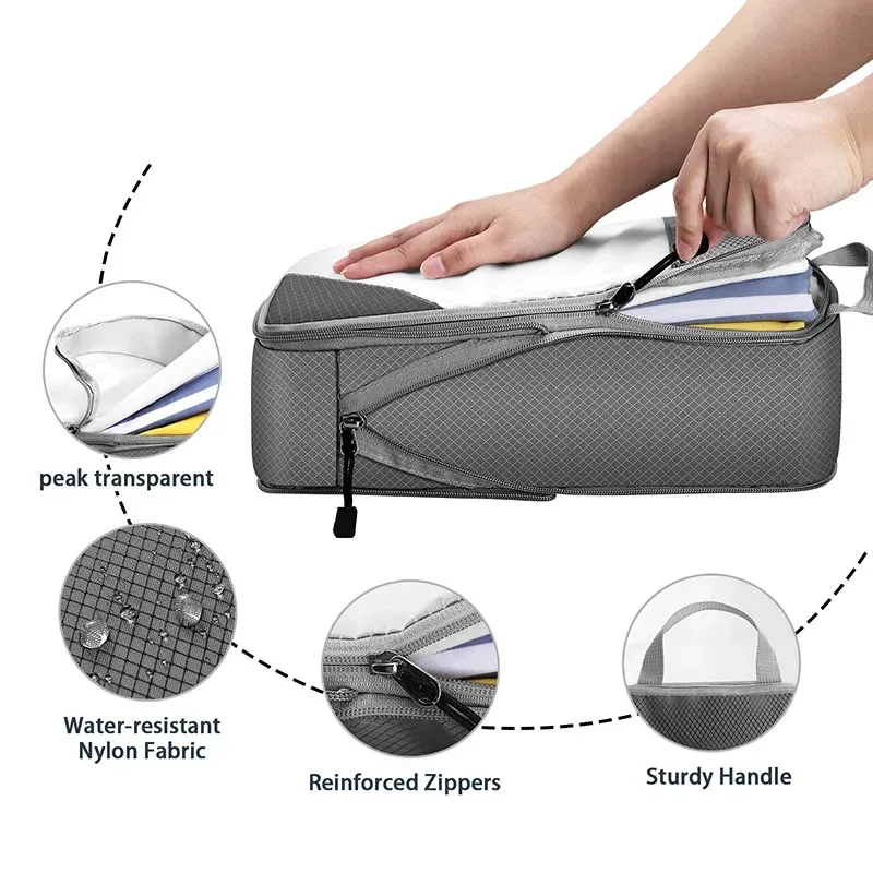 sac de rangement semi-transparent tup pliable et étanche pour voyage, ensemble de sacs de rangement portables pour bagages, matériau en nylon du menton continental