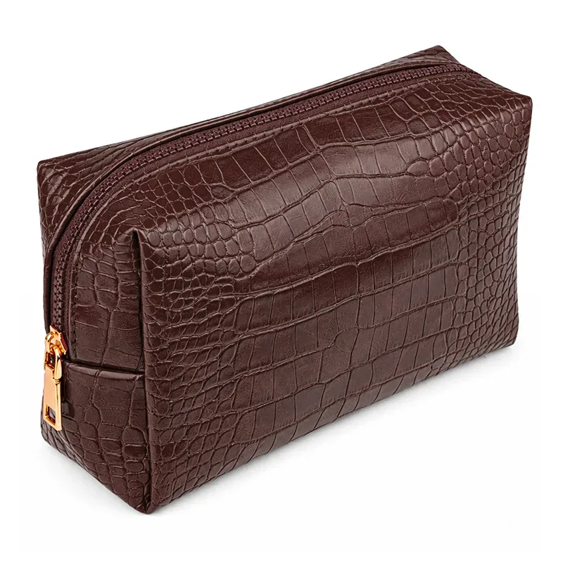 sac à cosmétiques de luxe en cuir de crocodile, motif personnalisé, sac de voyage portable pour femme, grande capacité, sac de rangement, cadeau tendance