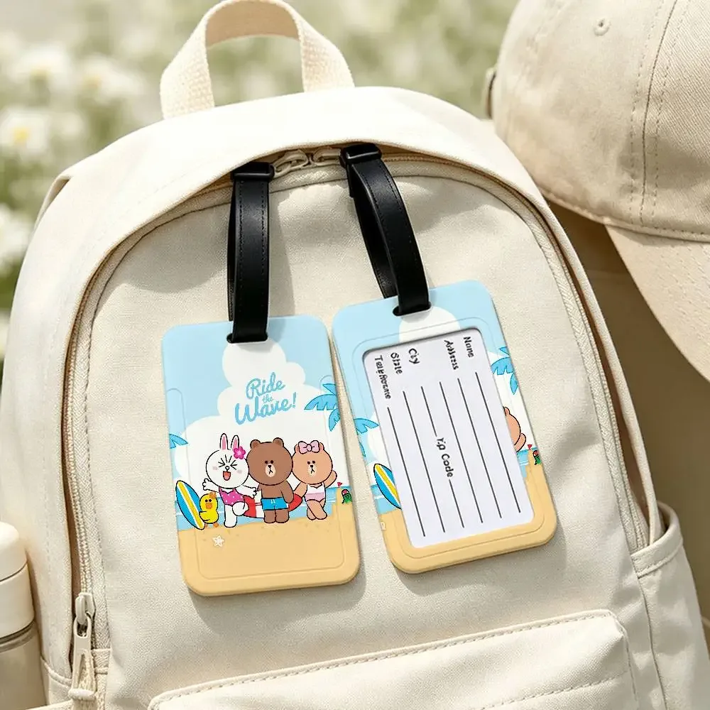 l-line animation friends étiquette de bagage universelle en pvc anti-perte avec carte d'information pour valise et sac à dos