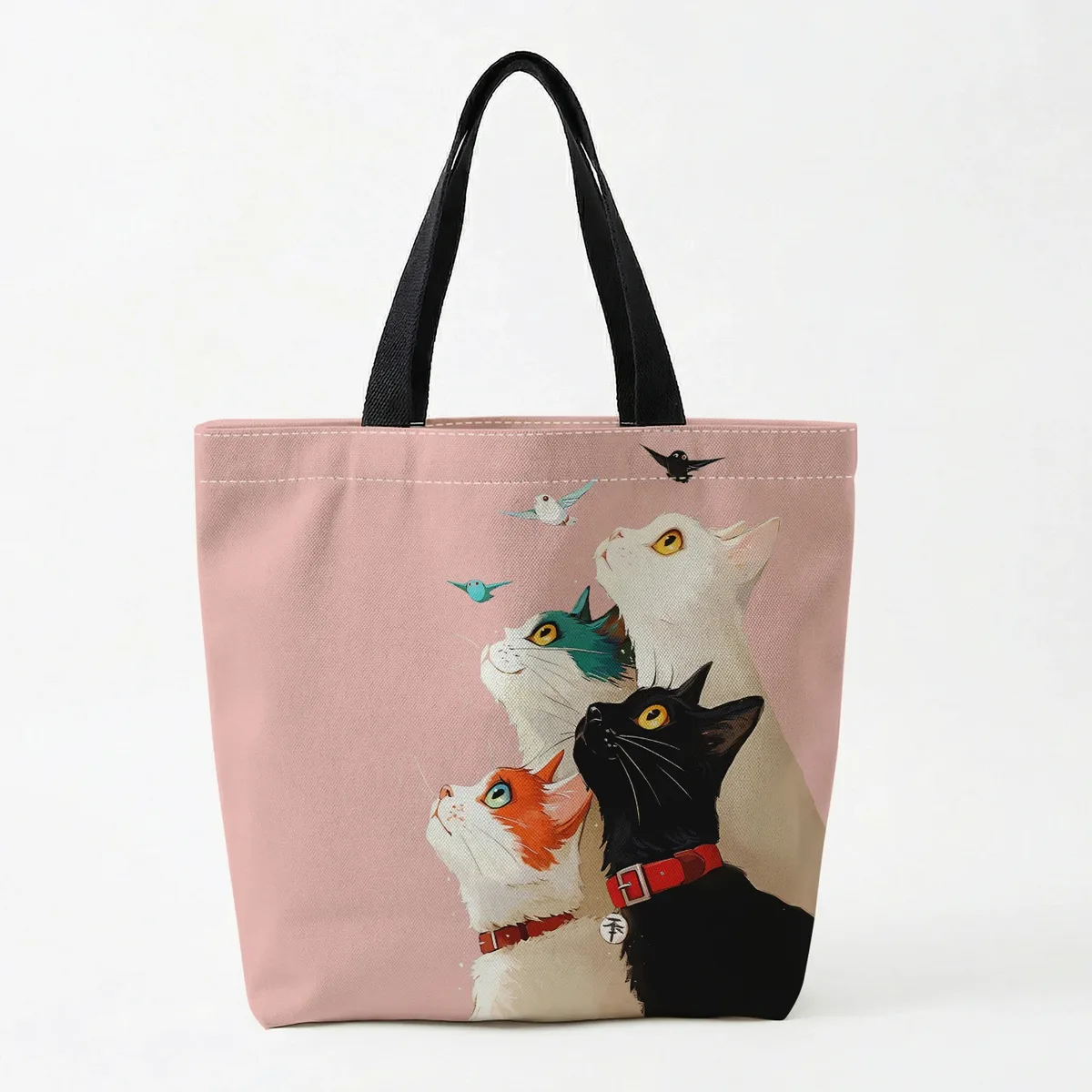 1 pièce, sac à main motif chat empilé, sac à main réutilisable et tendance, sac à main multifonctionnel, sac de shopping en toile imprimée