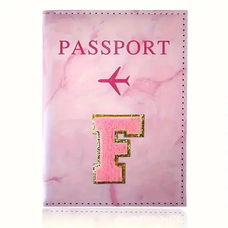 porte-passeport en cuir pu rose avec étiquette brodée, étui pour billets et cartes de crédit, accessoires de voyage