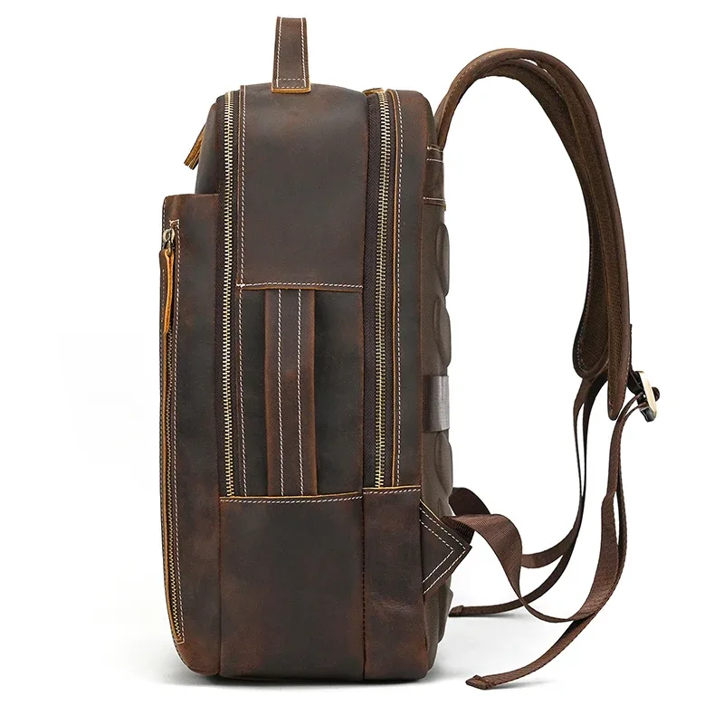 sac dos cuir vache marron polyester doublure 20 35 litres poches latérales grande ouverture usage voyage hommes