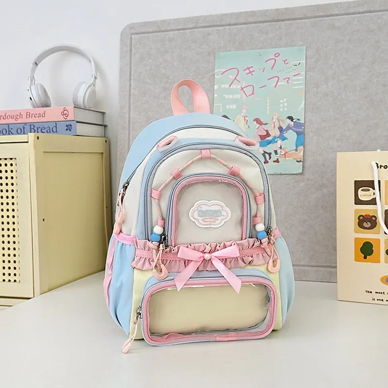 sac à dos coréen à nœud papillon, grande capacité, esthétique soignée, couleur transparente contrastante, pour l'école