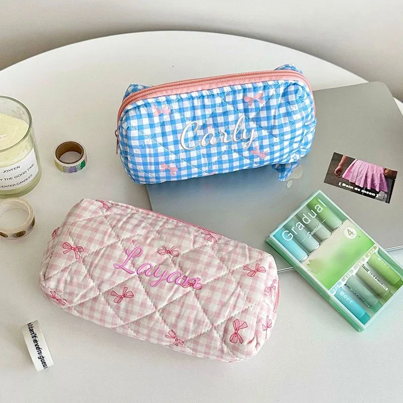 broderie personnalisée/style standard 2 options, trousse de maquillage imprimée avec nœud, trousse à crayons, début de la rentrée scolaire!