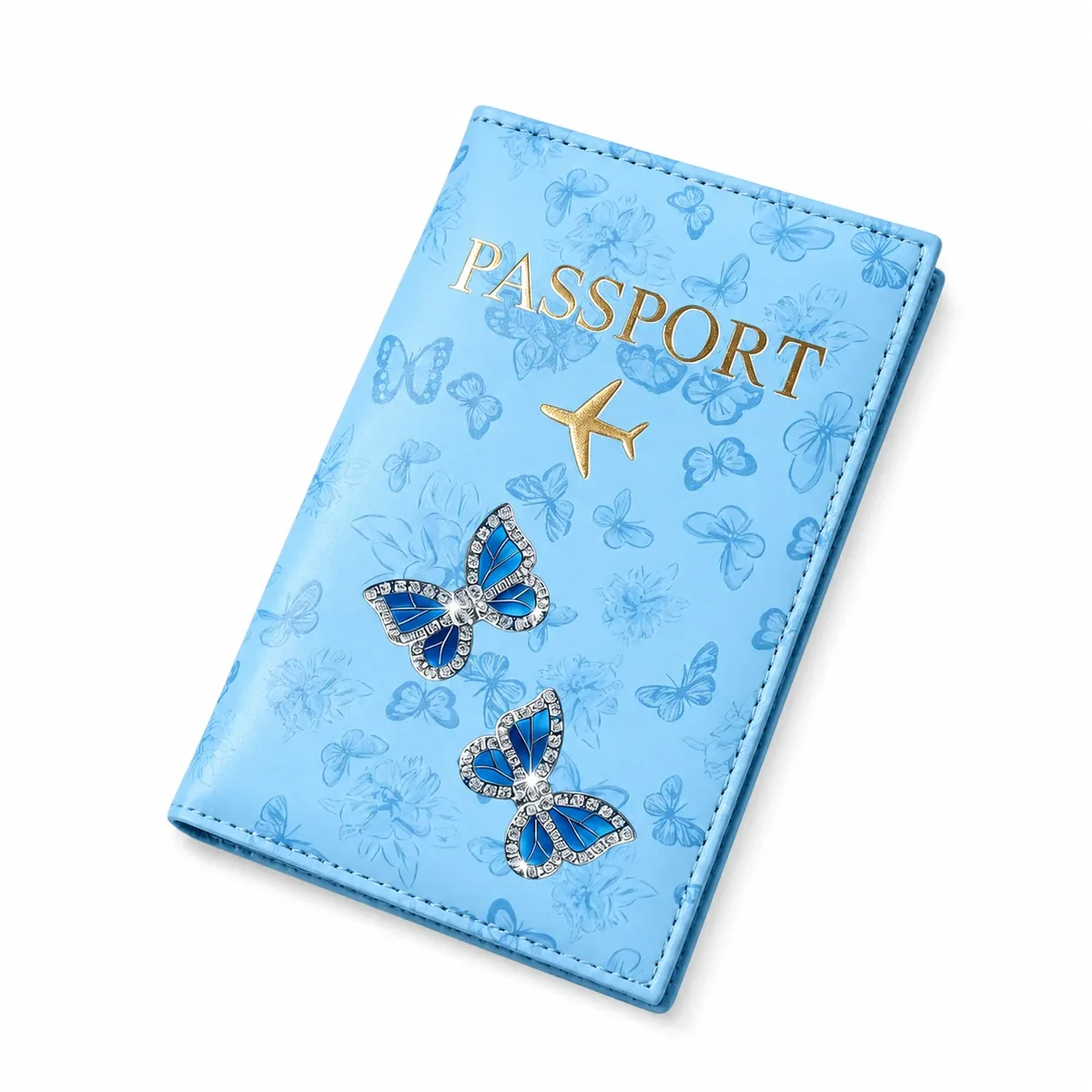 porte-passeport en cuir pu rose papillon, étui de voyage orné de strass avec emplacements pour cartes pour femme, cadeau idéal pour les vacances à l'aéroport