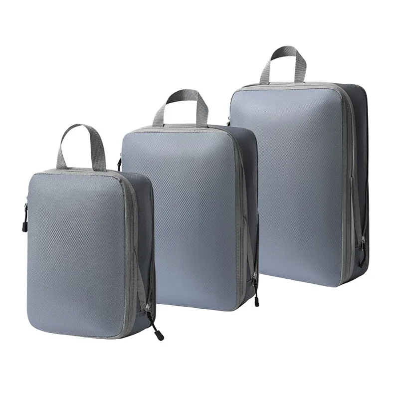 organisateur voyage polyester gris clair cube sac compression tissu imperméable transport vêtements pratique empilable