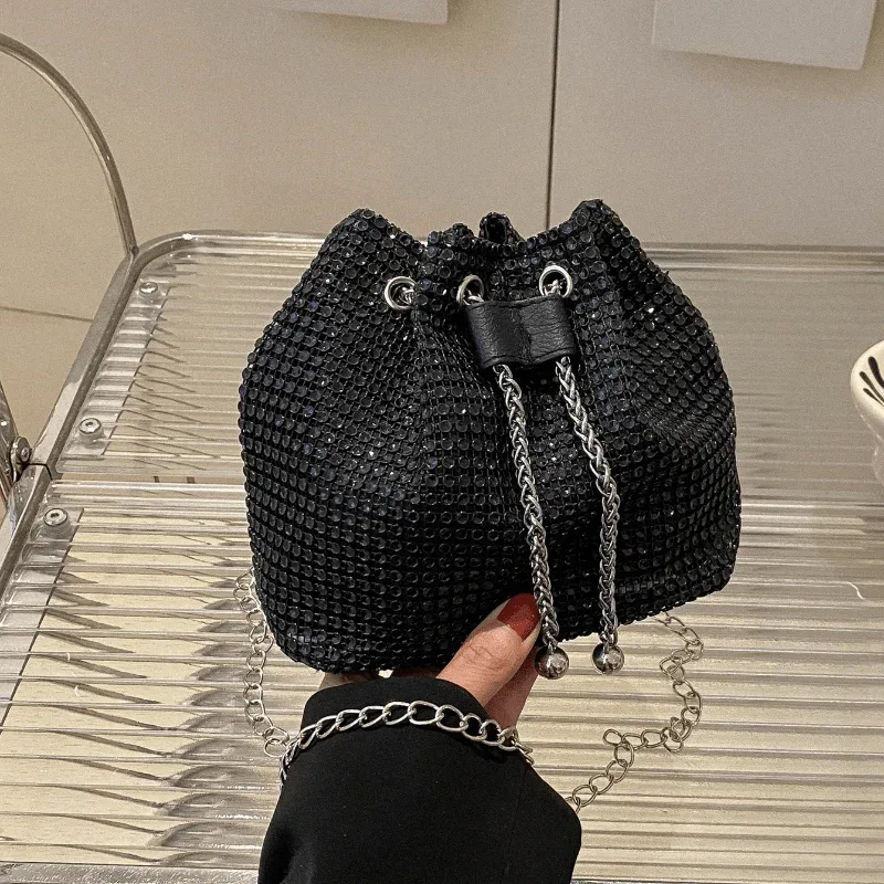 sac à bandoulière à cordon orné de strass scintillants, sac à main seau multifonctionnel, sac à main formel pour les déplacements quotidiens des femmes