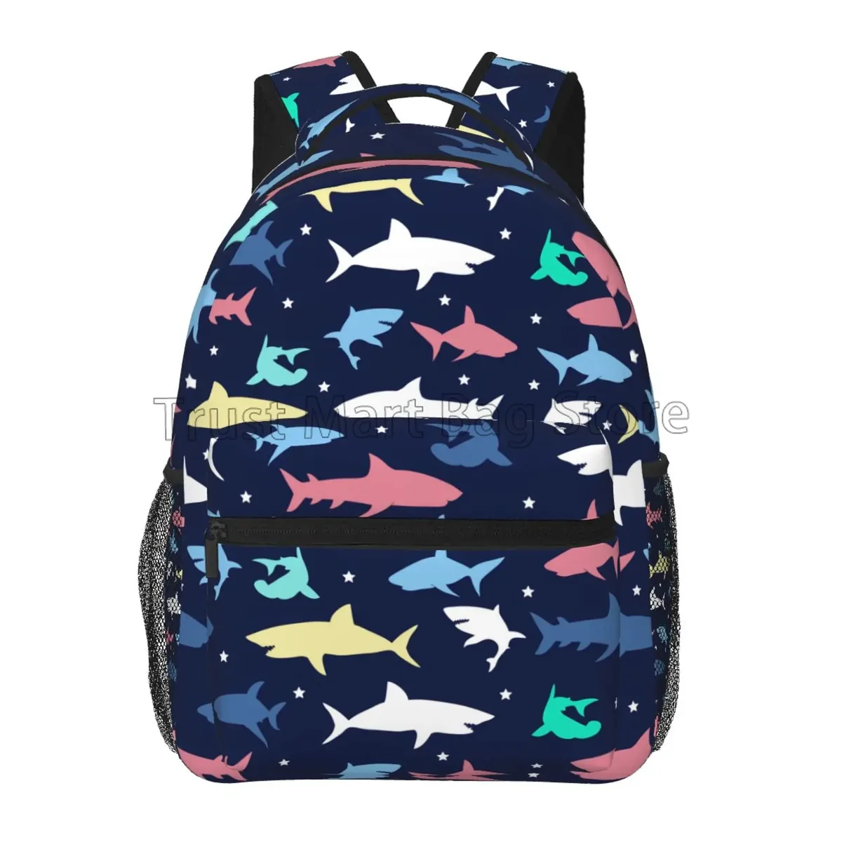 sacs à dos à motif de requins de dessin animé pour adultes et adolescents, sac à livres pour étudiants, sac à dos pour ordinateur portable durable et décontracté, voyage, randonnée, camping, mignon