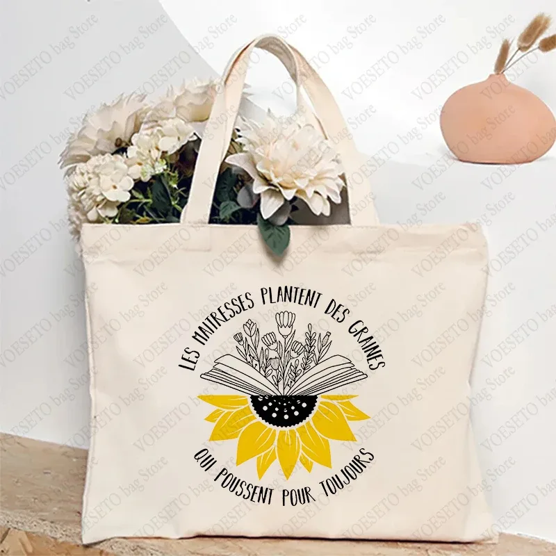 sac fourre-tout à thème enseignant, sac à bandoulière d'école inspiré avec motif de style français, sac à main à motif éducatif cadeau maitresse d'école