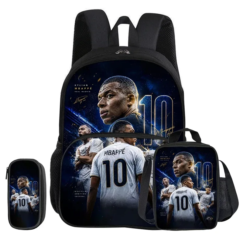 sac dos nylon noir motifs kylian mbappé dessins animés poche avant fermeture éclair bandoulière arquée capacité 20 35 litres petit sac assorti trousse crayons